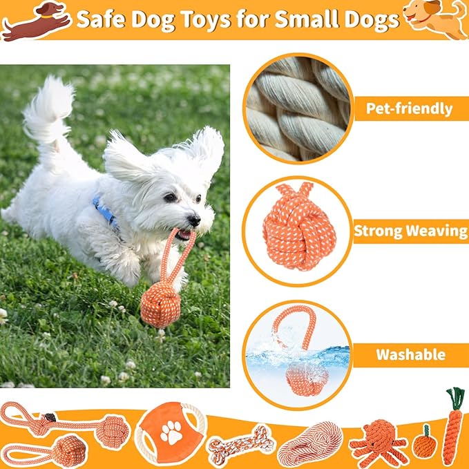 Dog Rope Toy, 8 Pack Cotton Rope Toys for Dogs, Puppy Chew Toys for Teething & Boredom Relief, Tug of War Dog Toy for Small Breed Puppies, Gifts for Dogs