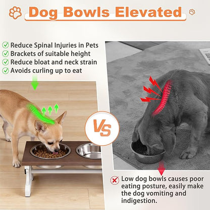Piskyet Elevated Dog Bowls, Dog Bowls Stand, Raised Dogs Bowl's with 2 Stainless Steel Wooden Dogs Bowl,3.5Cups6''H_30 oz Bowl-Farmhouse Style
