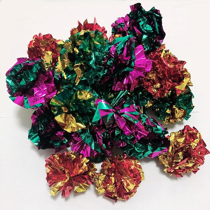 Cat Crinkle Toys Balls 100 Pack - Large Mylar Crinkly Cat Toys Foil Balls for Indoor Cats, Gift Box and Lightweight.