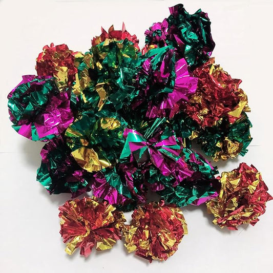 Cat Crinkle Toys Balls 100 Pack - Large Mylar Crinkly Cat Toys Foil Balls for Indoor Cats, Gift Box and Lightweight.