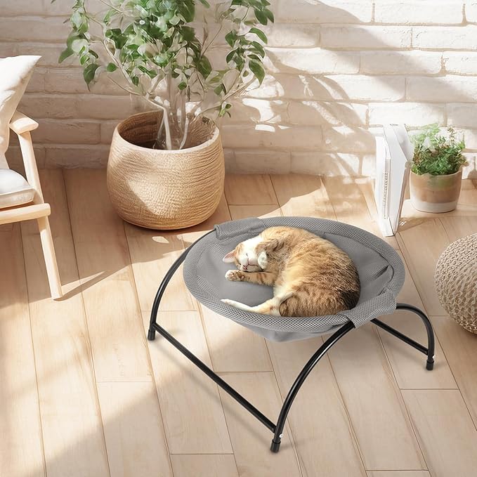 Elevon Elevated Cat Bed Hammock, Breathable Mesh Pet Bed with Metal Frame, Detachable & Machine Washable, Sturdy for Indoor/Outdoor Use, Easy Assembly