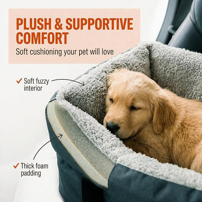 Center Console Dog Seat for Small Dogs & Cats | Pet Car Seat with Safety Strap & Cushion | Portable Middle Console Dog Bed | Secure Travel Booster Seat by Carver Park