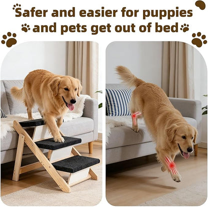 MEWANG Wood Pet Stairs & Ramp for Small/Medium Dogs and Cats, Aging Pets – 3-in-1 Foldable, Portable, Non-Slip Pet Ladder for Tall Beds, Couches,Cars–Holds Up to 220 lbs (24.8" L x 17.2" W x 19.5" H)