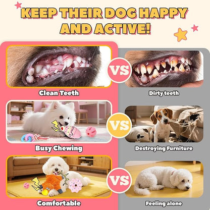 9 Pack Dog Toys for Small Dogs & Puppies Puppy Chew Toys for Teething No Stuffing Squeaky Rubber Chew Toys with Duck Toy, Donut, Cake, Dog Bone & Treat Ball for Calming Chewing Fun