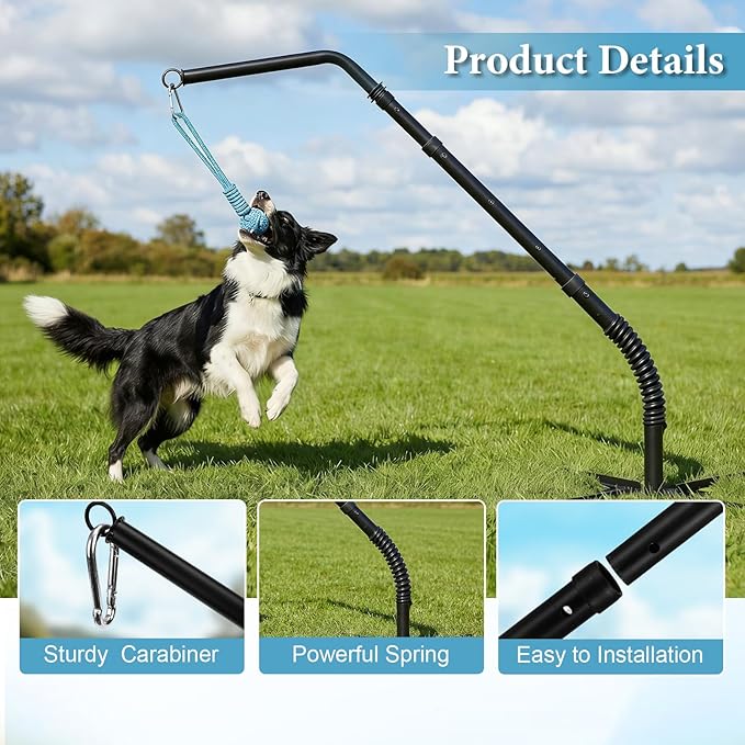 Tether Outdoor War Dog Toy with 3 Chew Rope, Adjustable Height Tug Dog Flirt Pole for Dog Self-Play in Yard, Park and Playground