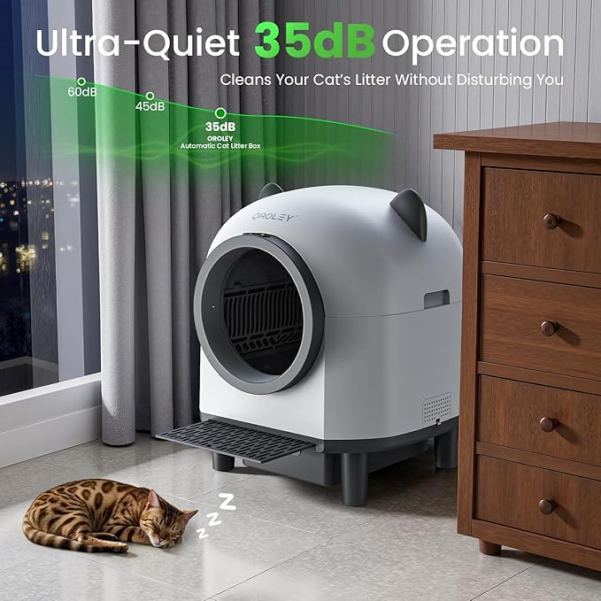 OROLEY Self Cleaning Litter Box, Automatic Litter Box,Odor Control Robot, Cat Ears Design,APP Real-Time Monitor, Cat Litter-Boxs for Multiple Cats,Infrared Safety Sensor, with 1 Trash Bag