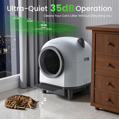 OROLEY Self Cleaning Litter Box, Automatic Litter Box,Odor Control Robot, Cat Ears Design,APP Real-Time Monitor, Cat Litter-Boxs for Multiple Cats,Infrared Safety Sensor, with 1 Trash Bag