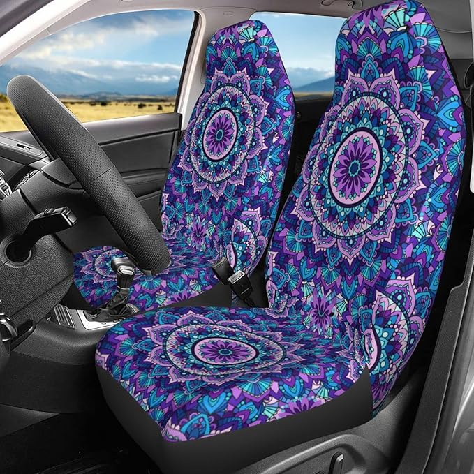 Foruidea Bohemian Style Mandala Print Car Seat Covers Universal 2 Pcs Auto Front Seat Cover Fit Most Cars,SUV,Sedan,Trucks