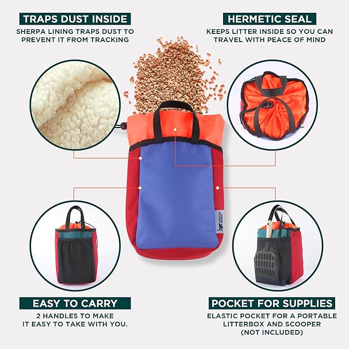 OutdoorBengal Travel Litter Box for Cats (3in1 Kit) – Foldable Litterbox + Litter Bag + Scooper (Portable Litter Box for Cat Traveling) Collapsible Litterbox for Car Travel with Cat, Camping, Plane