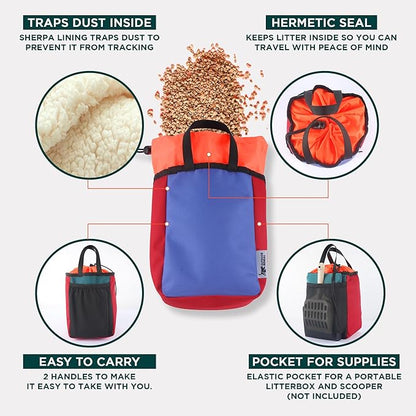OutdoorBengal Travel Litter Box for Cats (3in1 Kit) – Foldable Litterbox + Litter Bag + Scooper (Portable Litter Box for Cat Traveling) Collapsible Litterbox for Car Travel with Cat, Camping, Plane