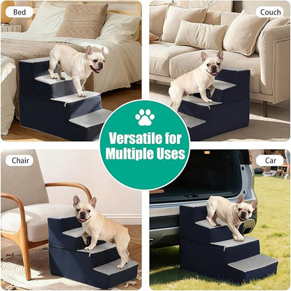 Dog Stairs for Small Dogs 18" H, Non-Slip Pet Stairs Ramp for Small Medium Dogs and Cats, Doggy Steps for Bed, Couch or Chair, High Density Foam Indoor (Grey, 15"x24"x18", 4)