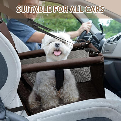 PetsHome Dog Car Seat Foldable Dog Car Booster Seat Waterproof Breathable Oxford Travel Bag for Small to Medium Dogs, Puppies, and Pets-Pure Coffee