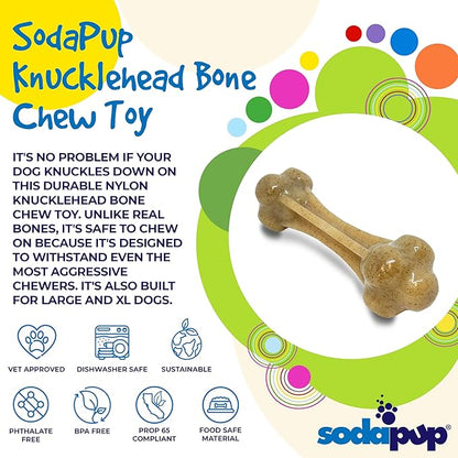 SodaPup Knucklehead – Durable Dog Chew Toy Made in USA from Non-Toxic, Pet Safe, Food Safe Nylon Material for Mental Stimulation, Clean Teeth, Fresh Breath, Problem Chewing, Calming Nerves, & More