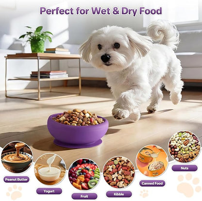 Dog Lick Bowl Slow Feeder with Slanted Anti-Spill Design, Extra-Thick Bite-Resistant Rim, Strong Suction Base, Freezer Safe for Frozen Treats — A Cleaner Alternative to Lick Mats for Dogs (Purple)