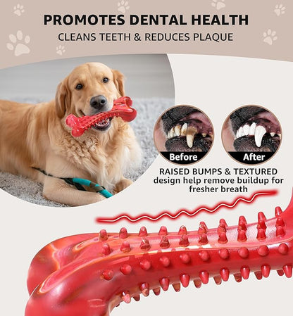 Dog Chew Toy for Aggressive Chewers, Tough Natural Rubber Bone with Irresistible Beef Flavor, Long-Lasting Teeth Cleaning & Reduce Boredom, Durable Dog Dental Toy for Small Medium Large Breeds