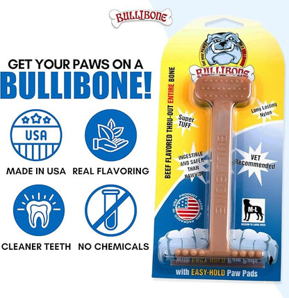 Bullibone Nylon Dog Chew Toy for Aggressive Chewers - Dental Hygiene Bone with Beef Flavor, Durable Tough Chew Toys for Extra Large Dogs, Indestructible Dog Bone - 2 Pack