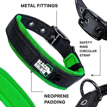 Black Rhino Dog Collar for Large Dogs - Adjustable Reflective Heavy Duty Dog Collars with Ultra-Soft Neoprene Padding - Weatherproof, Durable, and Comfortable for Active Dogs - Green and Black