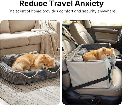Veehoo 2-in-1 Dog Booster Car Seat & Pet Bed for Small Medium Dogs up to 50lbs, Foldable Travel Car Seat with Safety Leash, Non-Slip Removable Washable Cover