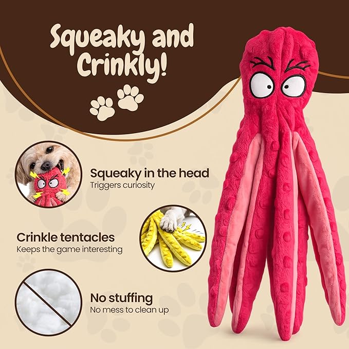 Squeaky Dog Toys – No-Stuffing Crinkle Plush, Durable Puppy Teething & Interactive Play, 2-Pack