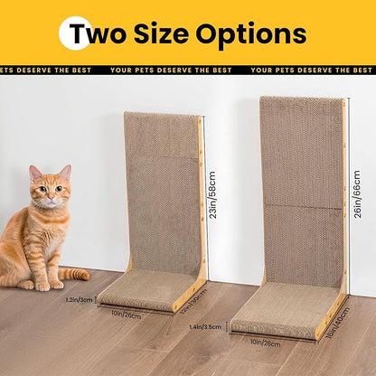 Cardboard Cat Scratcher, 23" L-Shaped Scratch Pad, Vertical Wall-Leaning Scratching Board to Protect Furniture for Indoor Cats,Wood Grain Large
