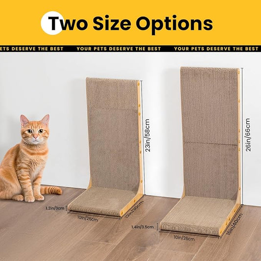 Cardboard Cat Scratcher, 26" L-Shaped Scratch Pad, Vertical Wall-Leaning Scratching Board to Protect Furniture for Indoor Cats,Wood Grain Jumbo