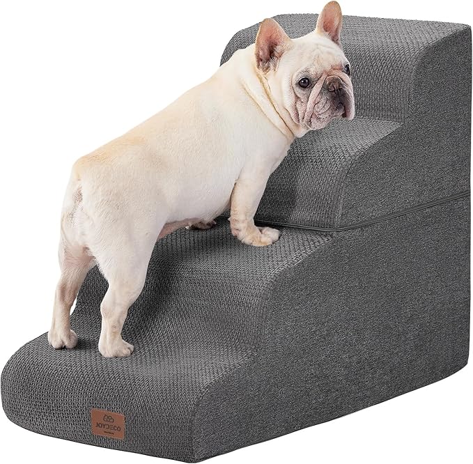 Joydeco Dog Stairs for Bed 22.8" H, 4-Step Pet Steps for Small Dogs and Cats, Dog Steps for High Bed, Non-Slip Balanced Ramp Indoor Pet Stairs, Gray
