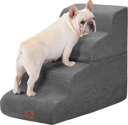 Joydeco Dog Stairs for Bed 22.8" H, 4-Step Pet Steps for Small Dogs and Cats, Dog Steps for High Bed, Non-Slip Balanced Ramp Indoor Pet Stairs, Gray