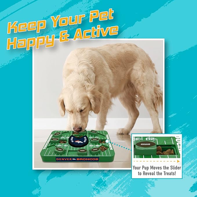Pets First NFL Denver Broncos Large Puzzle Toy, New Size, Interactive Dog Treat & Slow Feeding Toy