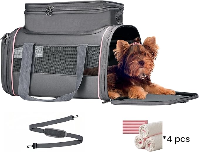Airline Approved Pet Carrier - Soft-Sided Dog & Cat Travel Bag with Expandable Space and Safe Design (Grey)