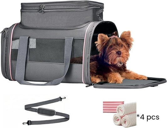 Airline Approved Pet Carrier - Soft-Sided Dog & Cat Travel Bag with Expandable Space and Safe Design (Grey)