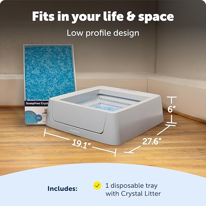 PetSafe ScoopFree Crystal Smart Automatic Litter Box - Uncovered Motion-Sensing Cat Box with Integrated Health Counter & App - Includes 1 Disposable Crystal Litter Tray