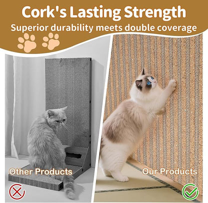 Natural Cork cat Scratch pad for Cats-cat scratchers for Indoor-cat Scratching-cat Scratcher Furniture for Wall & Floor - cat Scratching Posts ardboard Blend, No Mess Splinters Easy Clean-2 Pack