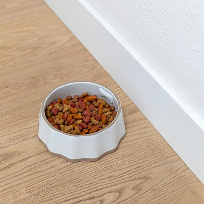 Fringe Studio Speckled Bone Medium Sculpted Ceramic Pet Bowl W/Exposed Clay (7" Diameter x 2.5" H, 26 fl.oz.), PetShop Collection (779MD001)