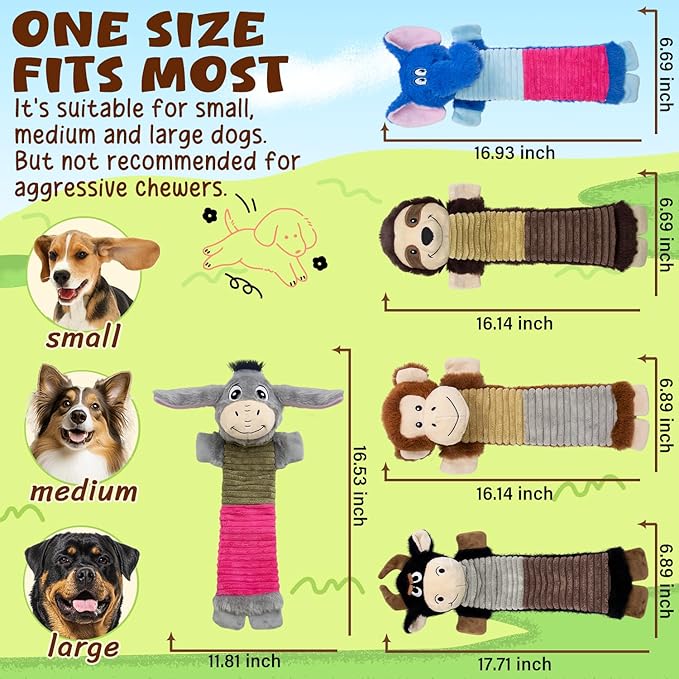 5 Pack No Stuffing Dog Squeaky Toys, Dog Chew with Crinkle and Squeaker, Cute Animal Plush to Keep Them Busy for Tug of war, Not Suitable for Aggressive Chewers