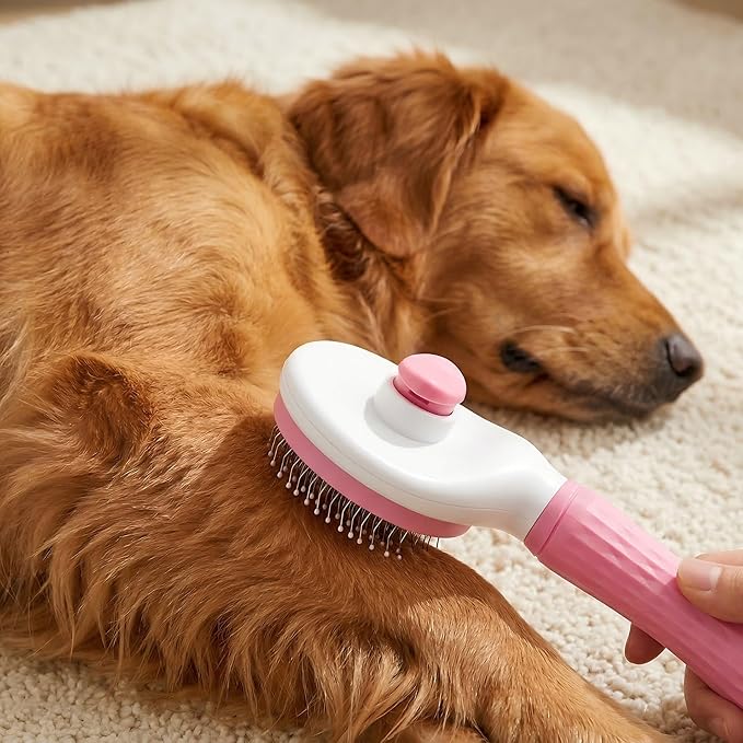 Dog Cat Shedding Brush, Self Cleaning Deshedding Tool for Undercoat, Grooming Rake for Long Short Hair Pets, Skin Friendly Fur Remover