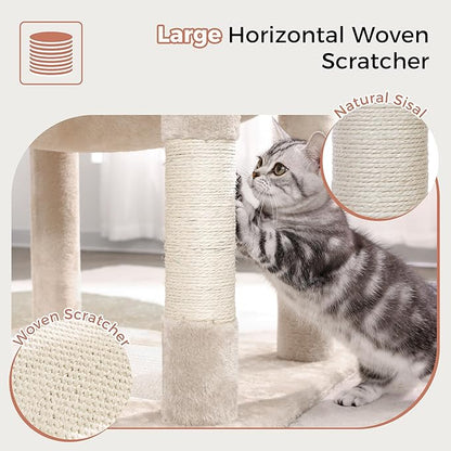 54” Cat Tree with Big Hammock 21x17” XL Cat Tower with Scratching Posts Featuring Large Top Bed, Scratcher Pad, Spacious Condo House and Detectable Ball for Indoor Cats-Large Beige