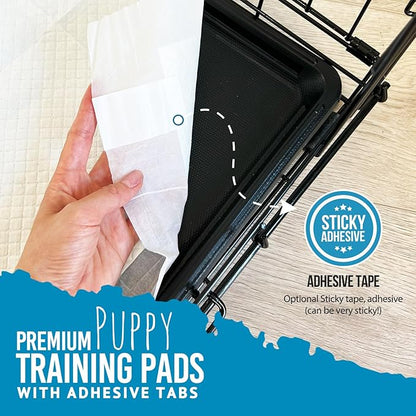 Puppy Pee Pads with Adhesive Sticky Tape (24x24) Large Premium Dog Pads - 6 Layer Dog Training Pads and Pet Wee Pads with Quick-Dry Bullsorbent Tech (150-Count, White)