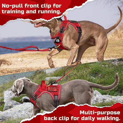 rabbitgoo Tactical Dog Harness for Large Dogs, No Pull Military Service Vest with Handle & Molle, Easy Control for Training Walking, Adjustable Reflective Straps, Red, L