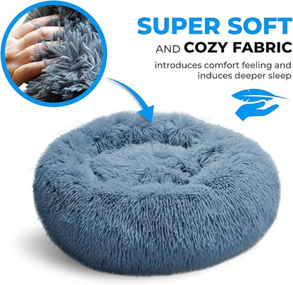 Whiskers & Friends Cat Bed, Cat Beds for Indoor Cats Washable, Orthopedic Soft Fluffy Round Calming Pet Bed for Small to Large Kitty Kittens & Small Dogs - Navy Grey-C - 23.00" x 23.00" x 7.00"