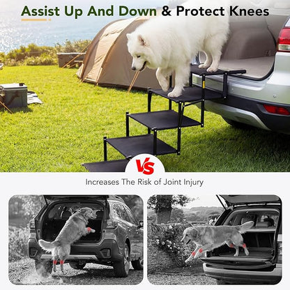 Extra Wide Dog Stairs for Car, Foldable Pet Steps for Large Dogs with Non Slip Surface, Dog Ramp for Truck and SUV, Portable Pet Stairs Supports Up to 150 Lbs (5 Steps)
