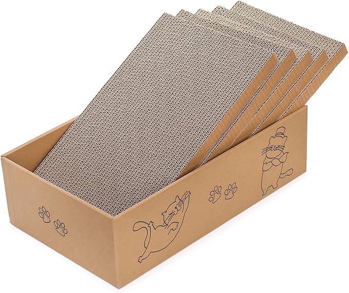 Nicunom 5 Packs in 1 Cat Scratcher with Box, Large Cat Scratching Boards Cardboard Box Reversible Cat Scratch Pads for Indoor Cats, Cat Scratch Cardboard for Rest and Play