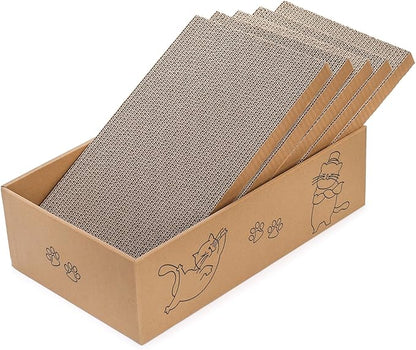Nicunom 5 Packs in 1 Cat Scratcher with Box, Large Cat Scratching Boards Cardboard Box Reversible Cat Scratch Pads for Indoor Cats, Cat Scratch Cardboard for Rest and Play