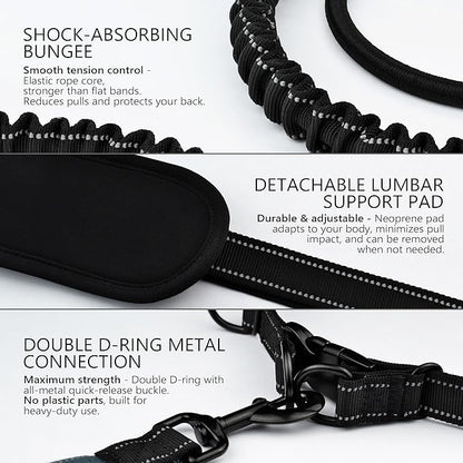 Waist Leash for Dog Walking, Waist Dog Leash for Running, Hands Free with Metal Quick-Release Buckle, Rope Bungee, Neoprene Lumbar Support