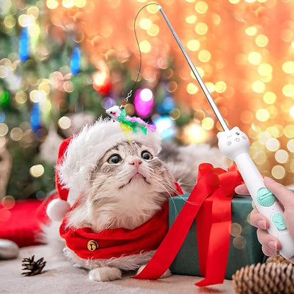 SEVENKA 3in1 Cat Toy, Rechargeable UV Flashlight and Retractable Rod with Feather Toy, USB-C White Light & 395nm Blacklight for Pet Urine Stains, Bed Bugs, Interactive Toy for Cat, Kitten