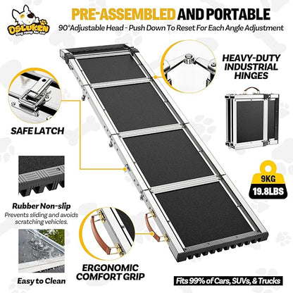 Dog Ramp for (200 lbs), Extra L71” W17” Folding Pet Ramp for Large Dogs 90° Adjustable Head, Outdoor Anti-Slip Foldable Dog Car Ramps for SUV Truck Side Door (5 Folded)