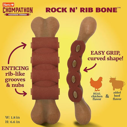 Hartz New Chompathon Rock 'N Rib Bone Dog Chew Toy for Aggressive Chewers, Double Layered Flavored with Chicken & Beef (Pack of 2)