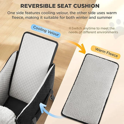 BONTHEE Center Console Dog Car Seat for Small Dogs- Anti-Collapse Design with Soft Plush & Sturdy Support Board, Adjustable Safety Leash for Small Dogs & Cats up to 15 lbs