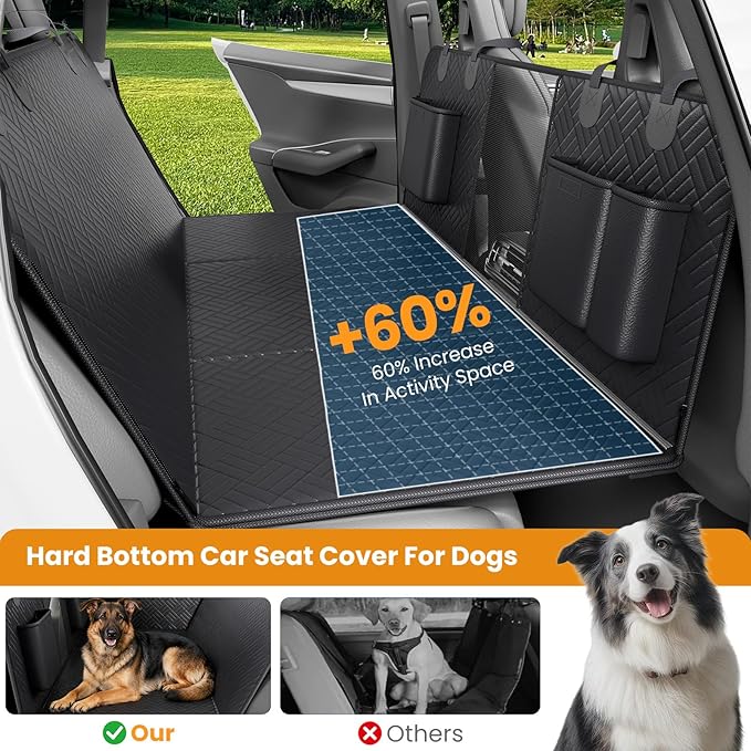 Dog Back Seat Extender, Hard-Bottom Backseat Bridge for Cars & SUVs, Striped Surface Waterproof PU Leather Pet Travel Platform, Anti-Slip,Strong Support, Easy to Clean