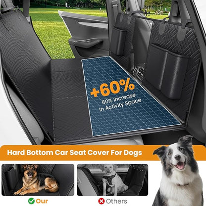 Dog Back Seat Extender for Trucks, Hard-Bottom Dog Seat Cover, Striped Surface Waterproof PU Leather Backseat Bridge,Anti-Slip, Strong Support, Easy to Clean, Fits for Truck/SUV