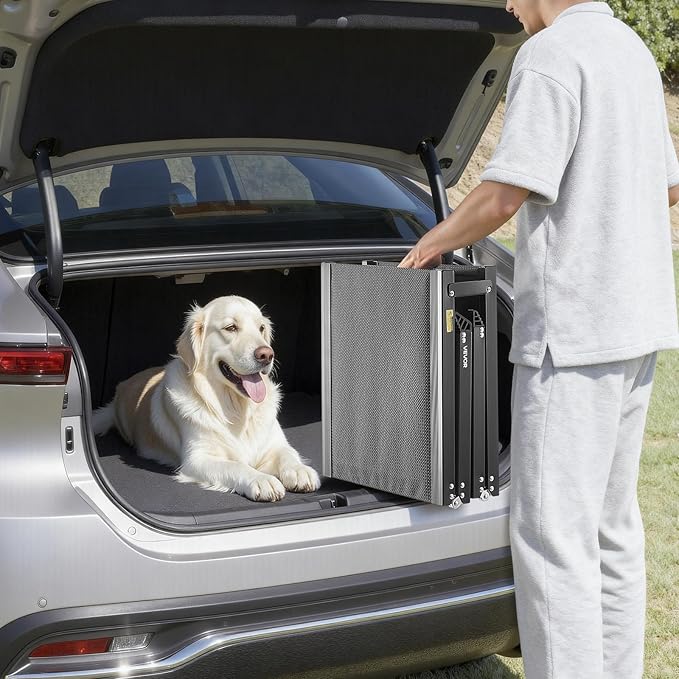 VEVOR Dog Ramp for Cars, 63" L x 17" W, Folding Pet Ramps for Medium & Large Dogs up to 250lbs, Pet Stair Ramp with Non-Slip Oxford Fabric Surface, Portable Outdoor Dog Car Ramps for SUV & Truck